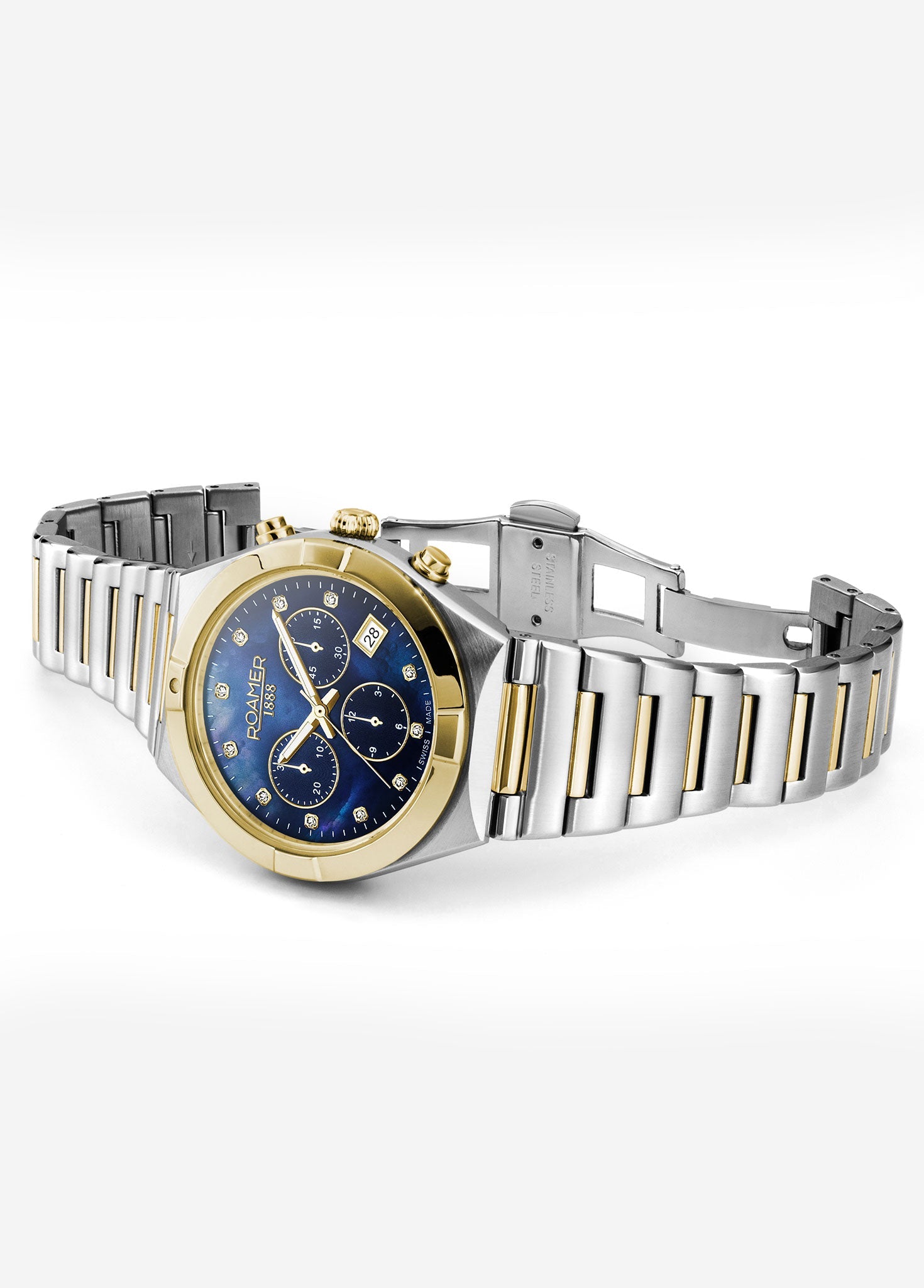 Roamer Eos Chronograph 38mm Ladies Watch – Swiss Made, Blue MOP Dial, Sapphire Glass, 100M Water Resistance