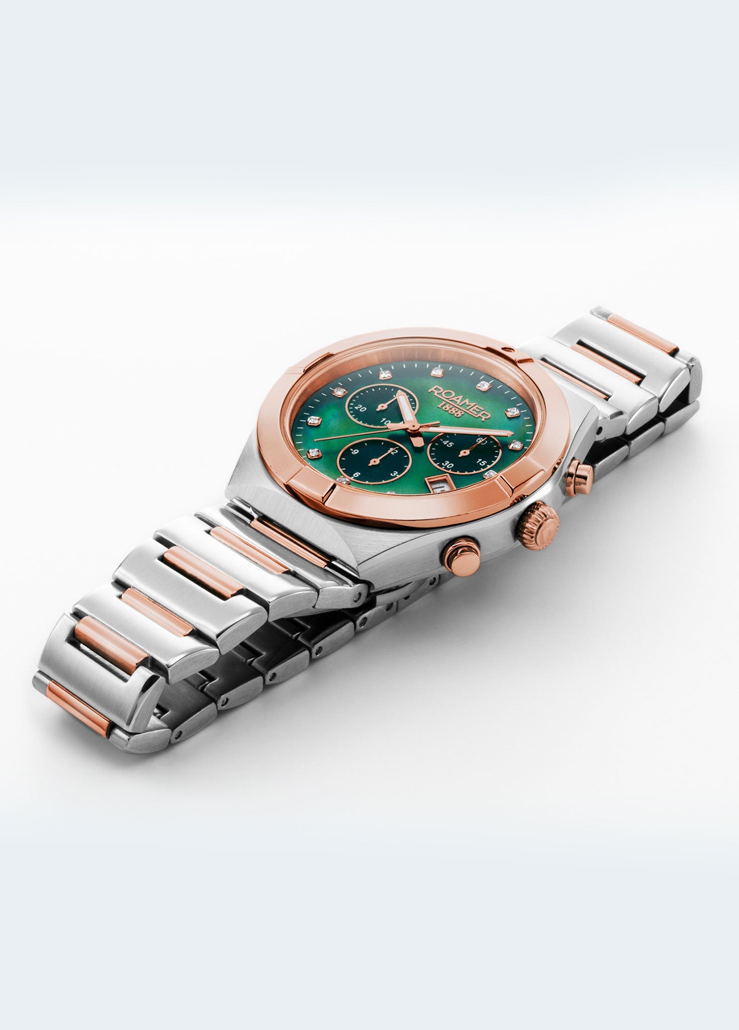 Roamer Eos Chronograph 38mm Ladies Watch – Swiss Made, Green MOP Dial, Sapphire Glass, 100M Water Resistance