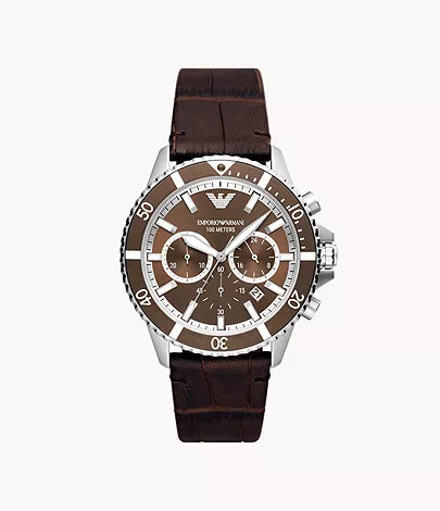 Emporio Armani Men's 43 mm Chronograph Brown Leather Watch AR11486