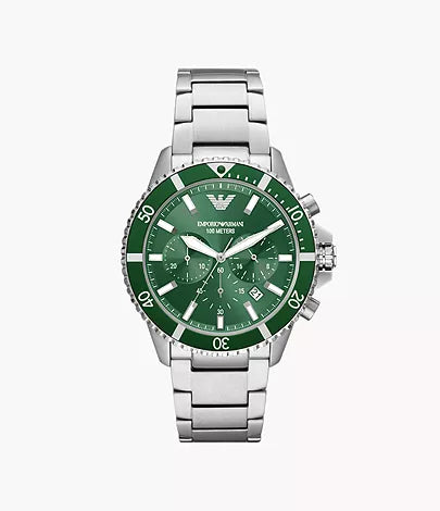 Emporio Armani Men's Green 43 mm Chronograph Stainless Steel Watch AR11500