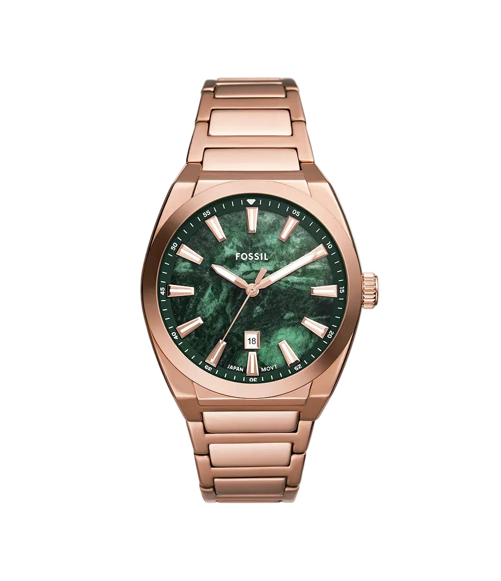Fossil Everett FS6074 Quartz 42 mm Green Dial Rose Gold-Tone Men’s Watch