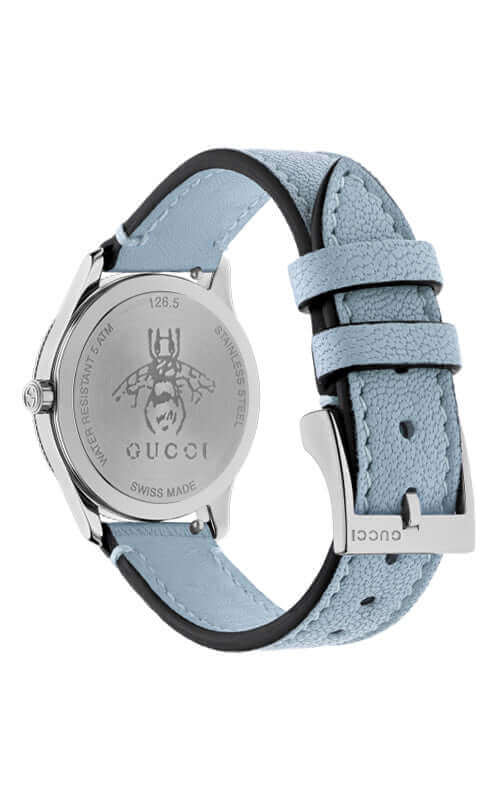 Gucci G-Timeless YA1265039 Ladies Watch – 29mm Stainless Steel, Silver Sunbrushed Dial, Bee Seconds Hand, Sapphire Crystal, Swiss Made