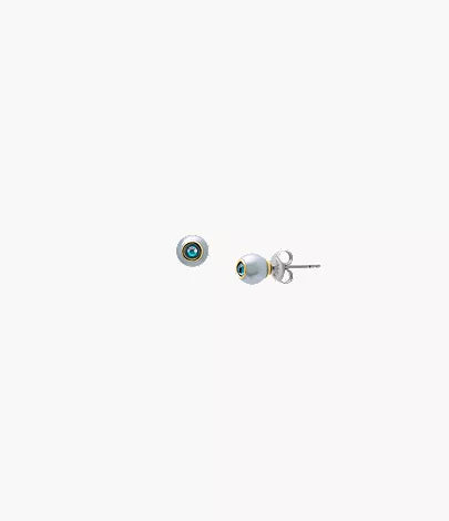 Fossil Bright Baubles Stud Earrings (⁠Model: JA7252710 — Gold-Tone Brass with Blue Shell & Green Rhinestones