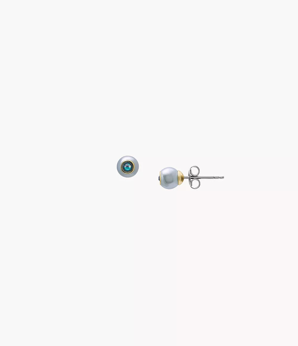 Fossil Bright Baubles Stud Earrings (⁠Model: JA7252710 — Gold-Tone Brass with Blue Shell & Green Rhinestones
