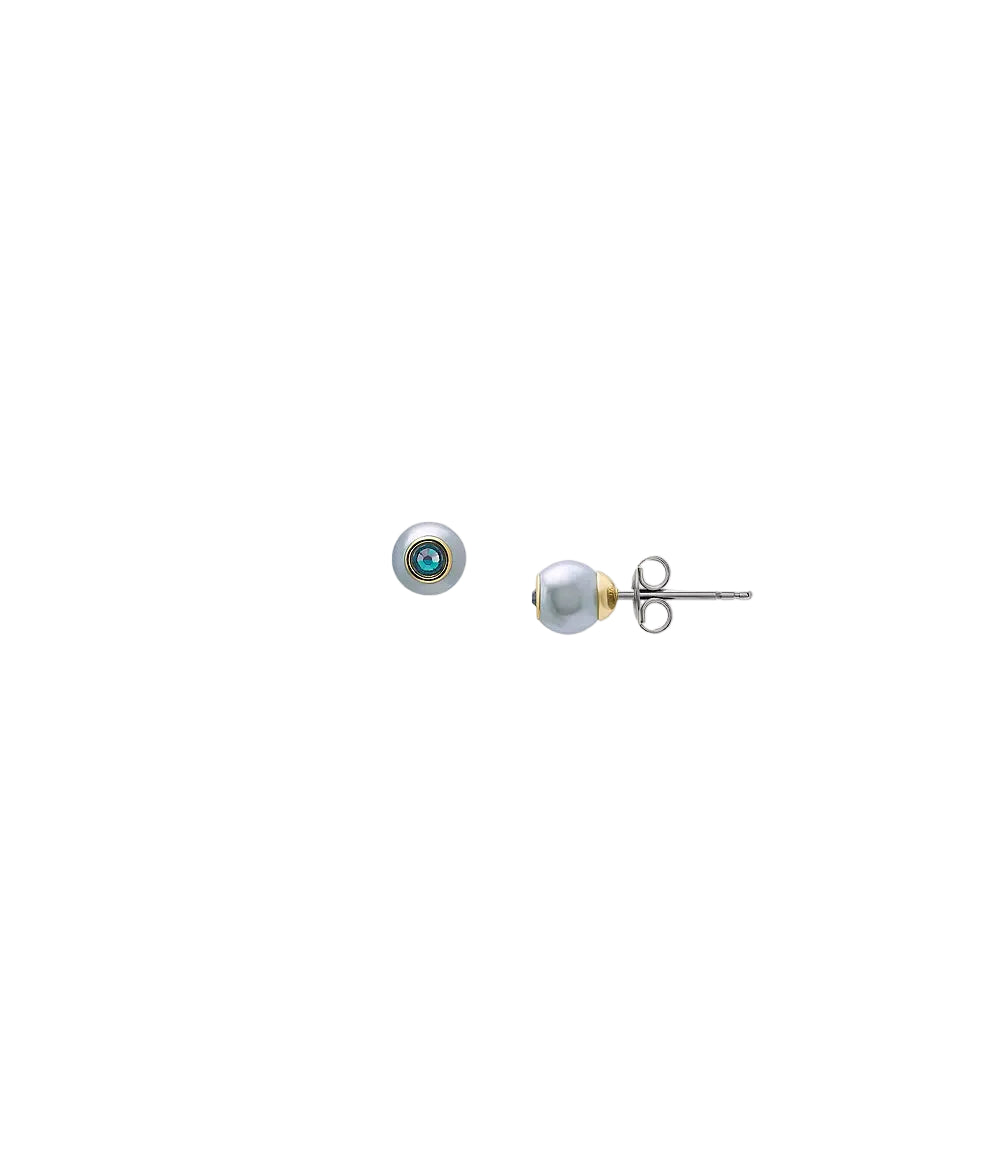 Fossil Bright Baubles Stud Earrings (⁠Model: JA7252710 — Gold-Tone Brass with Blue Shell & Green Rhinestones