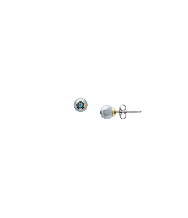 Fossil Bright Baubles Stud Earrings (⁠Model: JA7252710 — Gold-Tone Brass with Blue Shell & Green Rhinestones