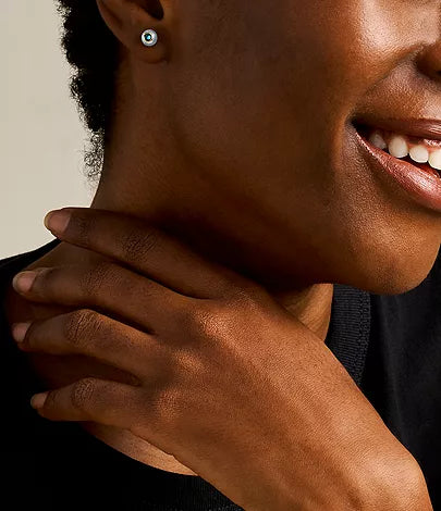 Fossil Bright Baubles Stud Earrings (⁠Model: JA7252710 — Gold-Tone Brass with Blue Shell & Green Rhinestones