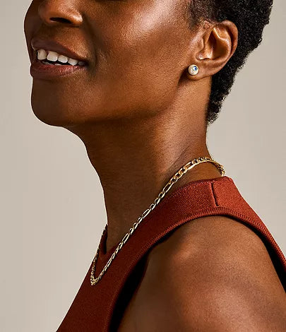 Fossil JA7253710 Gold-Tone Brass White Shell & Blue Rhinestone Stud Earrings