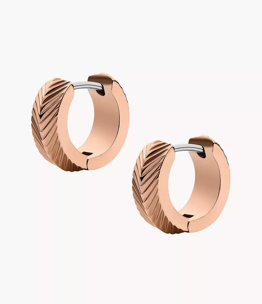 Fossil JF04662791 Harlow Rose Gold-Tone Stainless Steel Etched Hoop Earrings