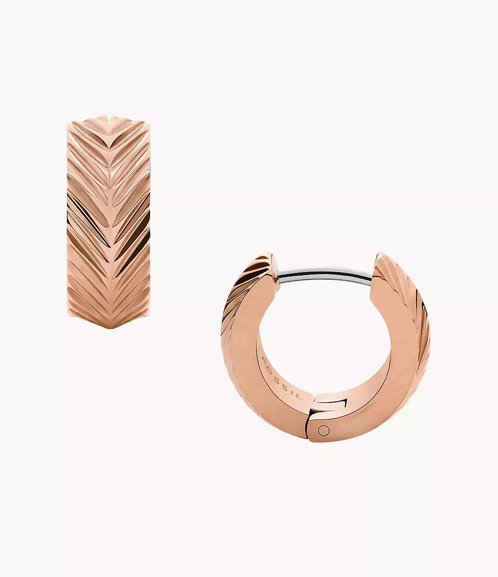 Fossil JF04662791 Harlow Rose Gold-Tone Stainless Steel Etched Hoop Earrings