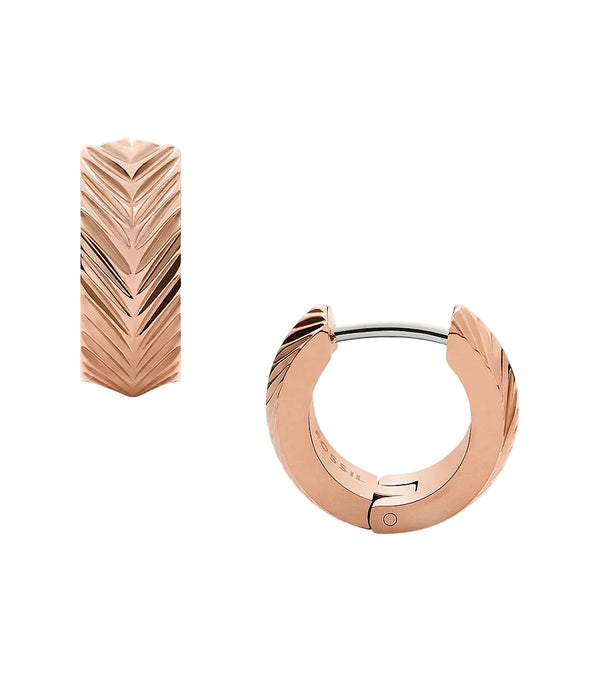 Fossil JF04662791 Harlow Rose Gold-Tone Stainless Steel Etched Hoop Earrings