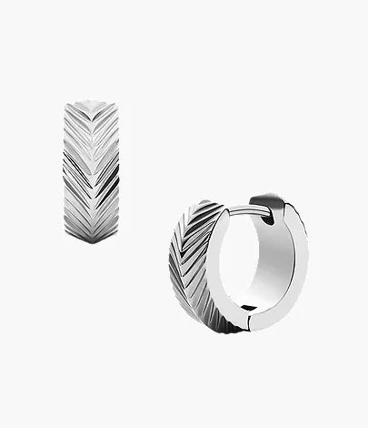 Fossil JF04666040 Harlow Silver-Tone Stainless Steel Etched Hoop Earrings