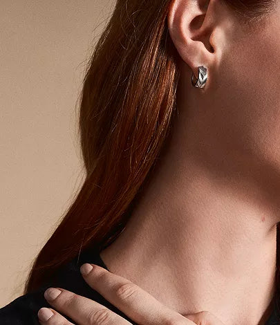 Fossil JF04666040 Harlow Silver-Tone Stainless Steel Etched Hoop Earrings