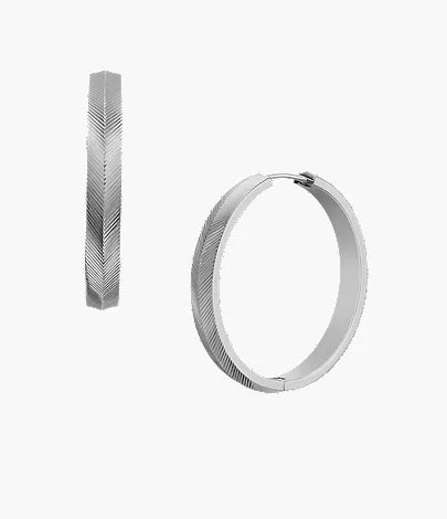 Fossil JF04668040 Harlow Large Silver-Tone Stainless Steel Etched Hoop Earrings