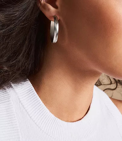 Fossil JF04668040 Harlow Large Silver-Tone Stainless Steel Etched Hoop Earrings