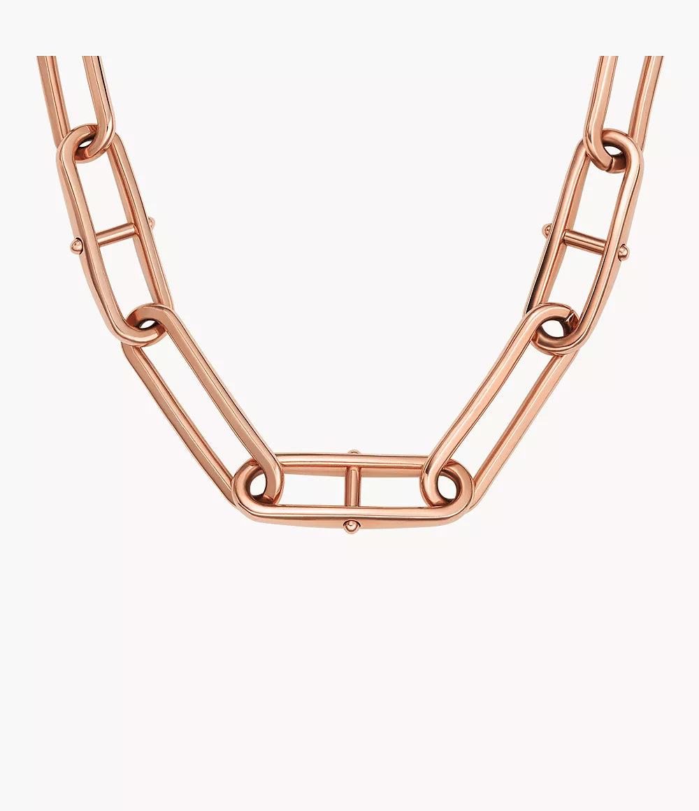 Fossil JF04670791 Heritage Rose Gold-Tone Stainless Steel D-Link Crystal Necklace