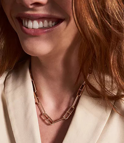 Fossil JF04670791 Heritage Rose Gold-Tone Stainless Steel D-Link Crystal Necklace