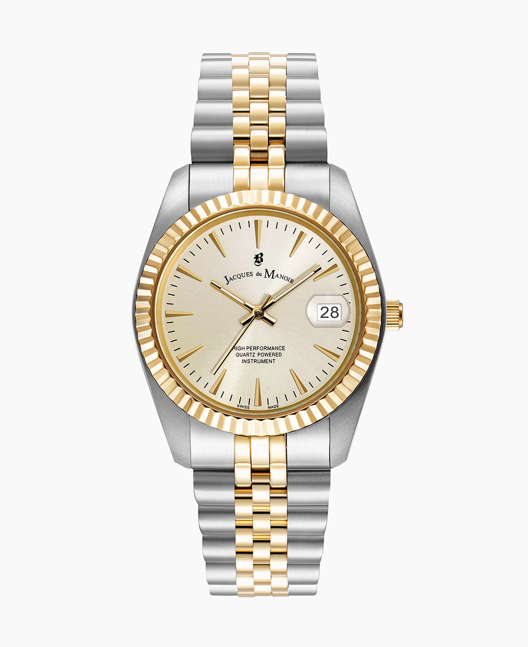 Jacques Du Manoir Inspiration Classic Two-Tone Ladies Watch JWG02202 – Swiss Made, 36mm, Gold-Tone Stainless Steel, Gold Dial, 5 ATM
