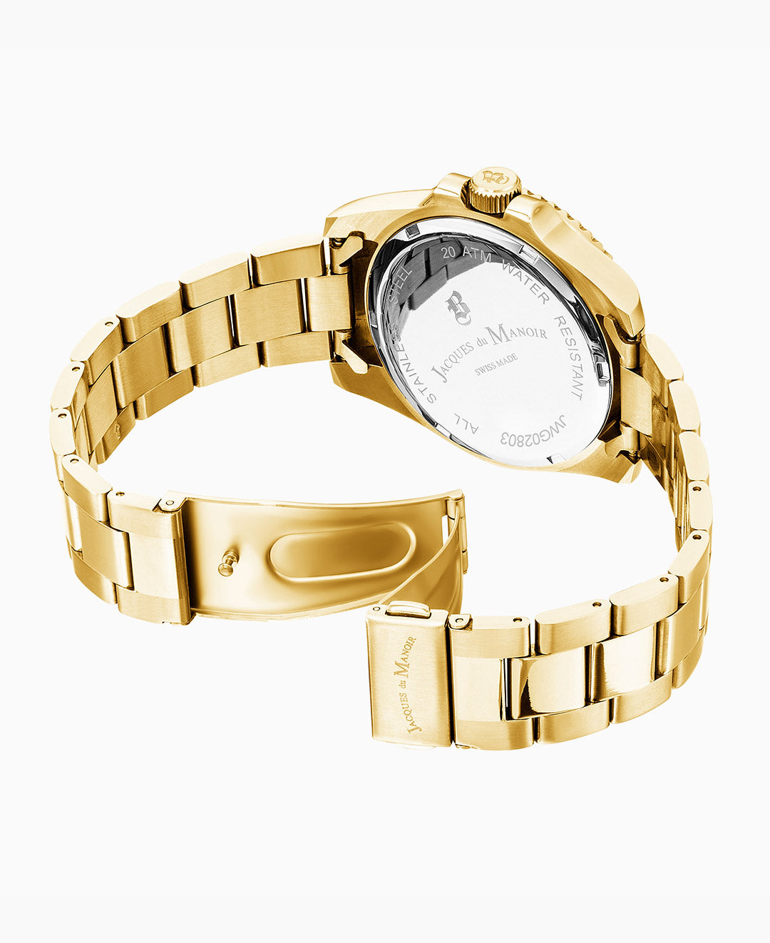 Jacques Du Manoir Pro Scuba 43 Men’s Watch JWG02803 – Swiss Made, 43mm, Gold PVD Stainless Steel, Black Dial, Rotating Bezel, 20 ATM