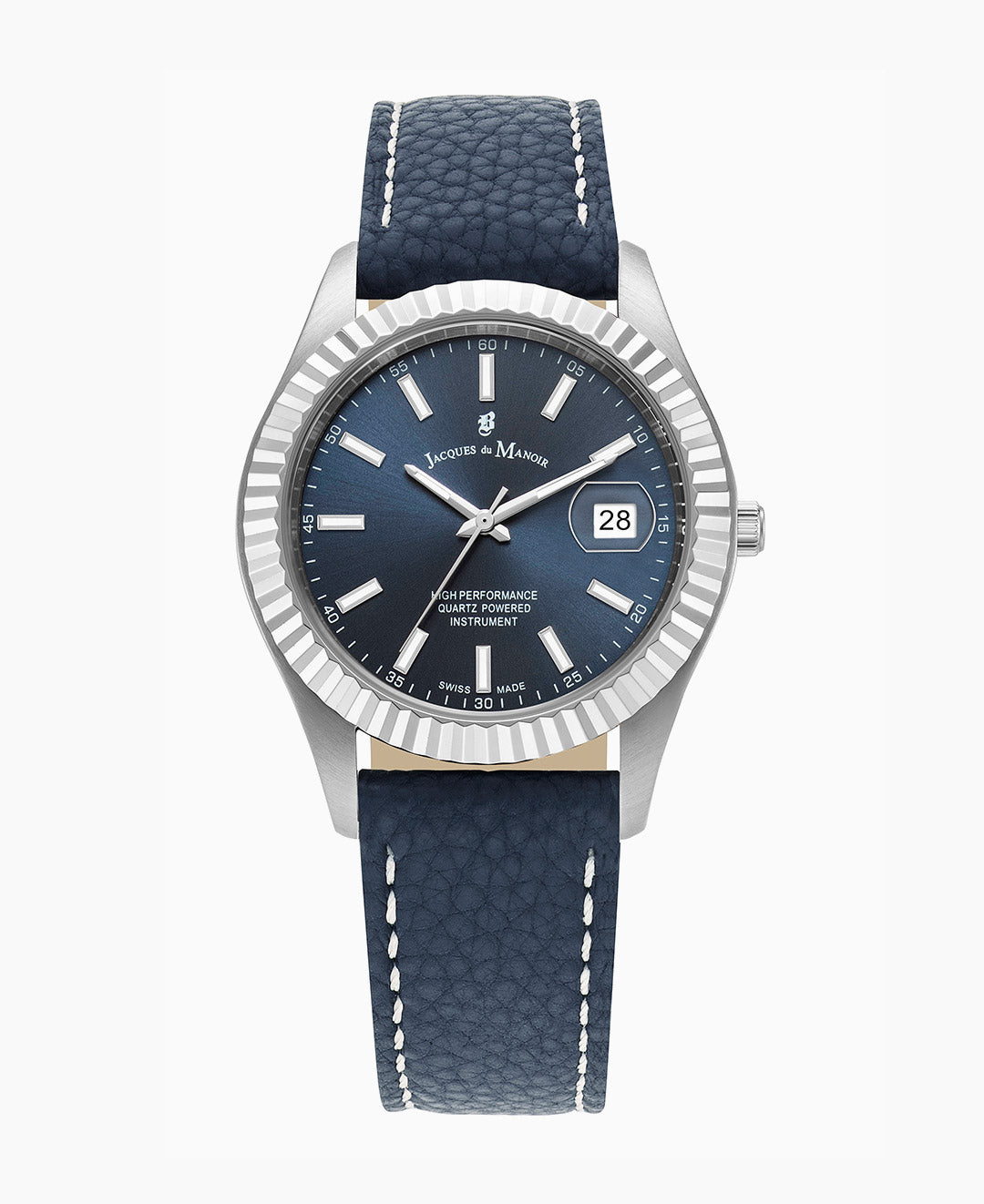 Jacques Du Manoir Inspiration Men’s Watch JWG03001 – Swiss Made, 40mm, Blue Dial, Leather Strap, Quartz
