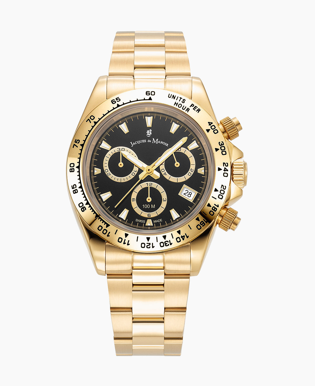 Jacques Du Manoir Phoenix Chrono Men's Watch JWG03704 – Swiss Made, 40mm, Gold PVD Stainless Steel, Black Dial, Chronograph, 10 ATM