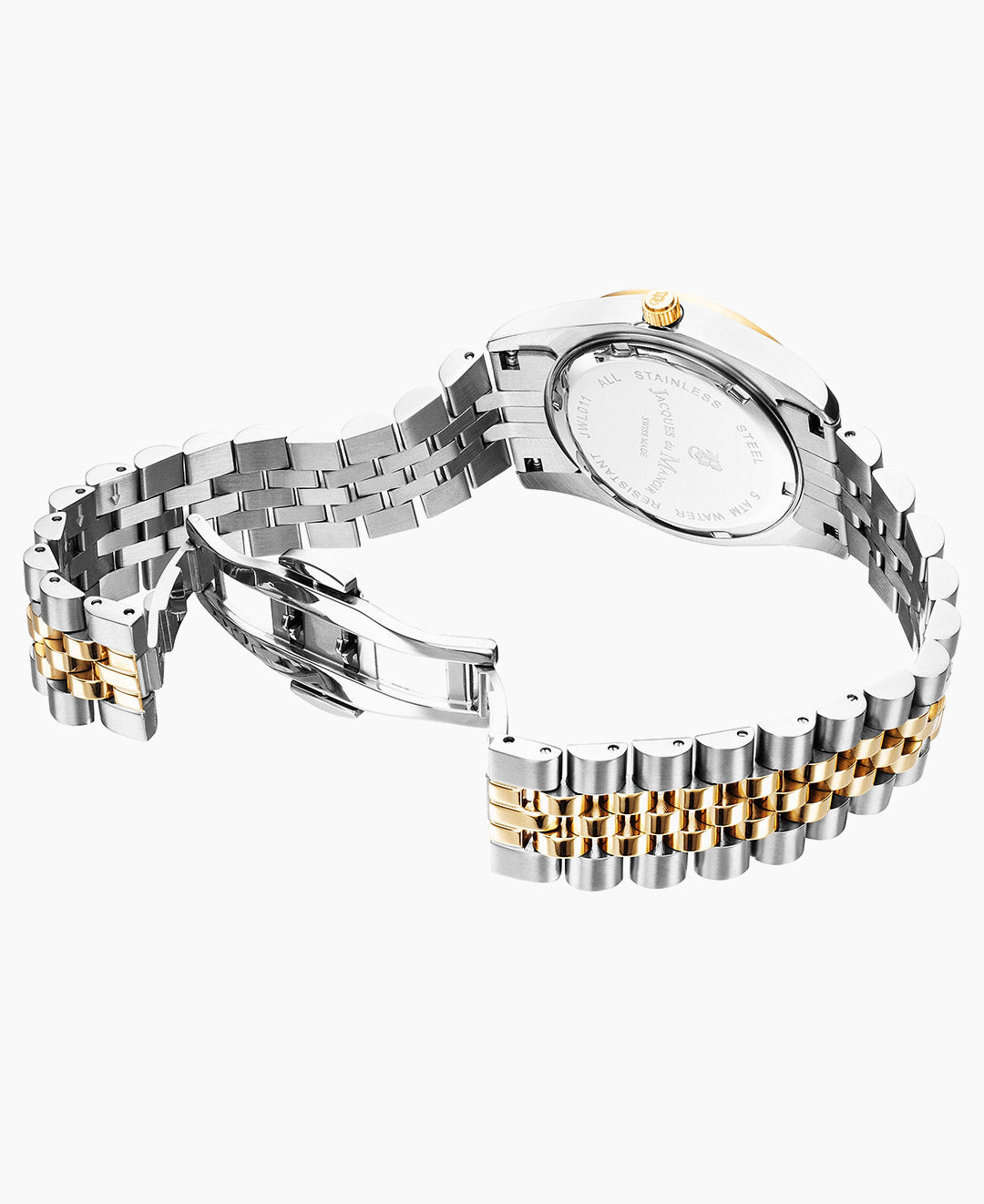 Jacques Du Manoir Inspiration Glamour Ladies Watch JWL01103 – Swiss Made, 34mm, Two-Tone Silver & Gold, Gold Dial with Stones, Quartz, 5-Year Warranty