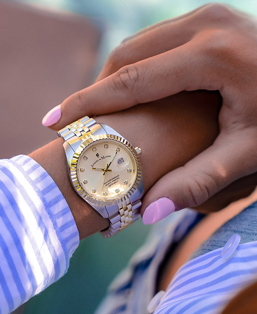 Jacques Du Manoir Inspiration Ladies Watch JWL01201 – Swiss Made, 31mm, Two-Tone Gold & Silver, Gold Dial, Quartz