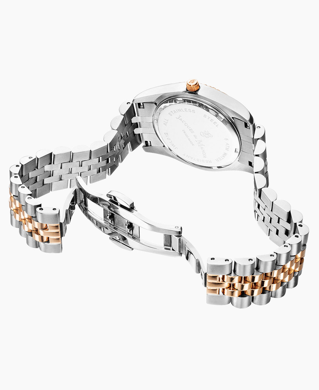 Jacques Du Manoir Inspiration Ladies Watch JWL01202 – Swiss Made, 31mm, Two-Tone Rose Gold & Silver, Brown Dial, Quartz