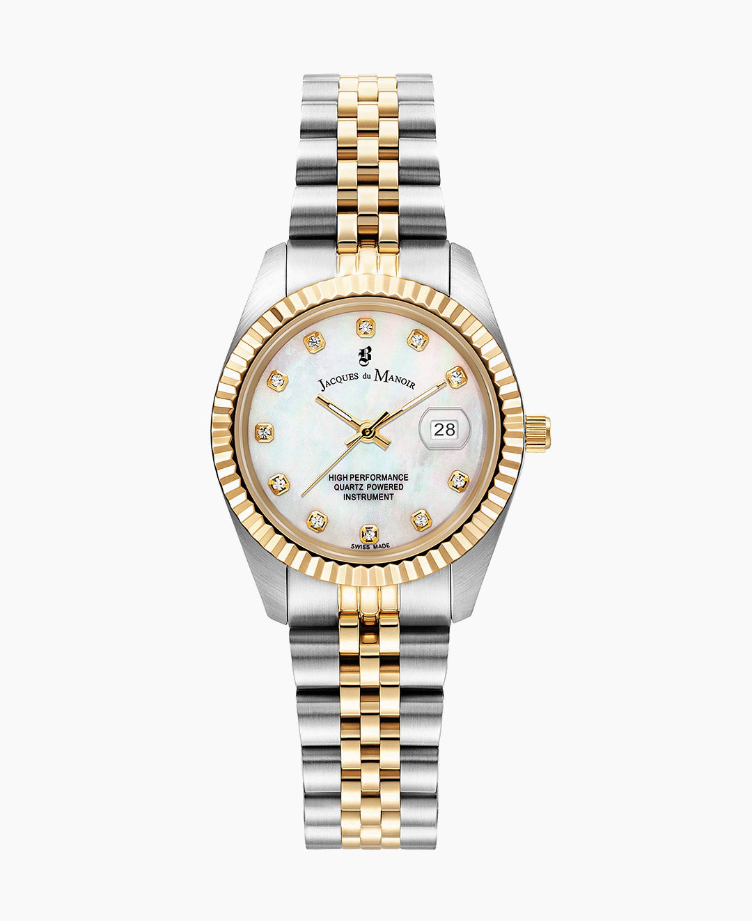 Jacques Du Manoir Inspiration Ladies Watch JWL01204 – Swiss Made, 31mm, Two-Tone Gold & Silver, White Dial, Quartz