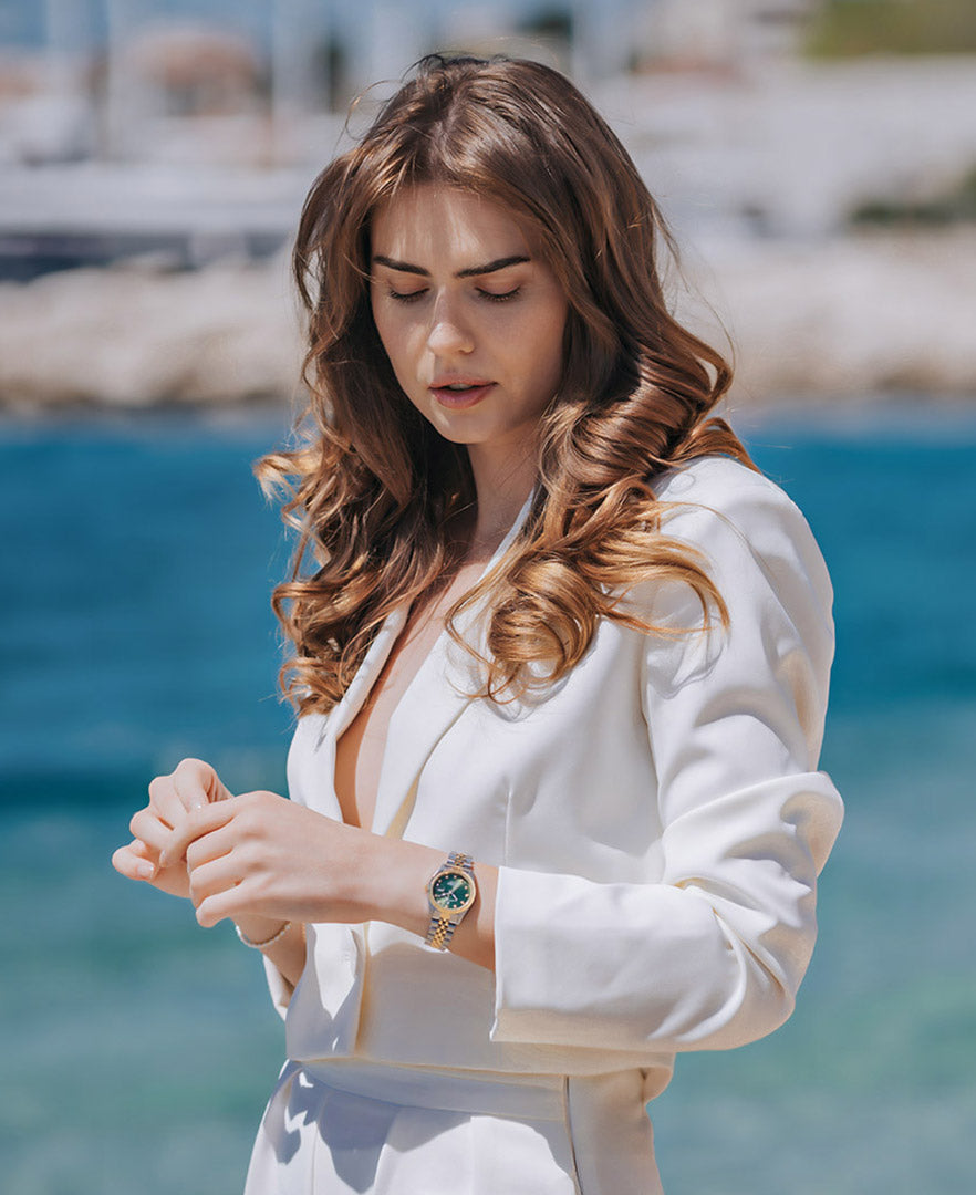 Jacques Du Manoir Inspiration Ladies Watch JWL01206 – Swiss Made, 31mm, Two-Tone Gold & Silver, Green Dial, Quartz