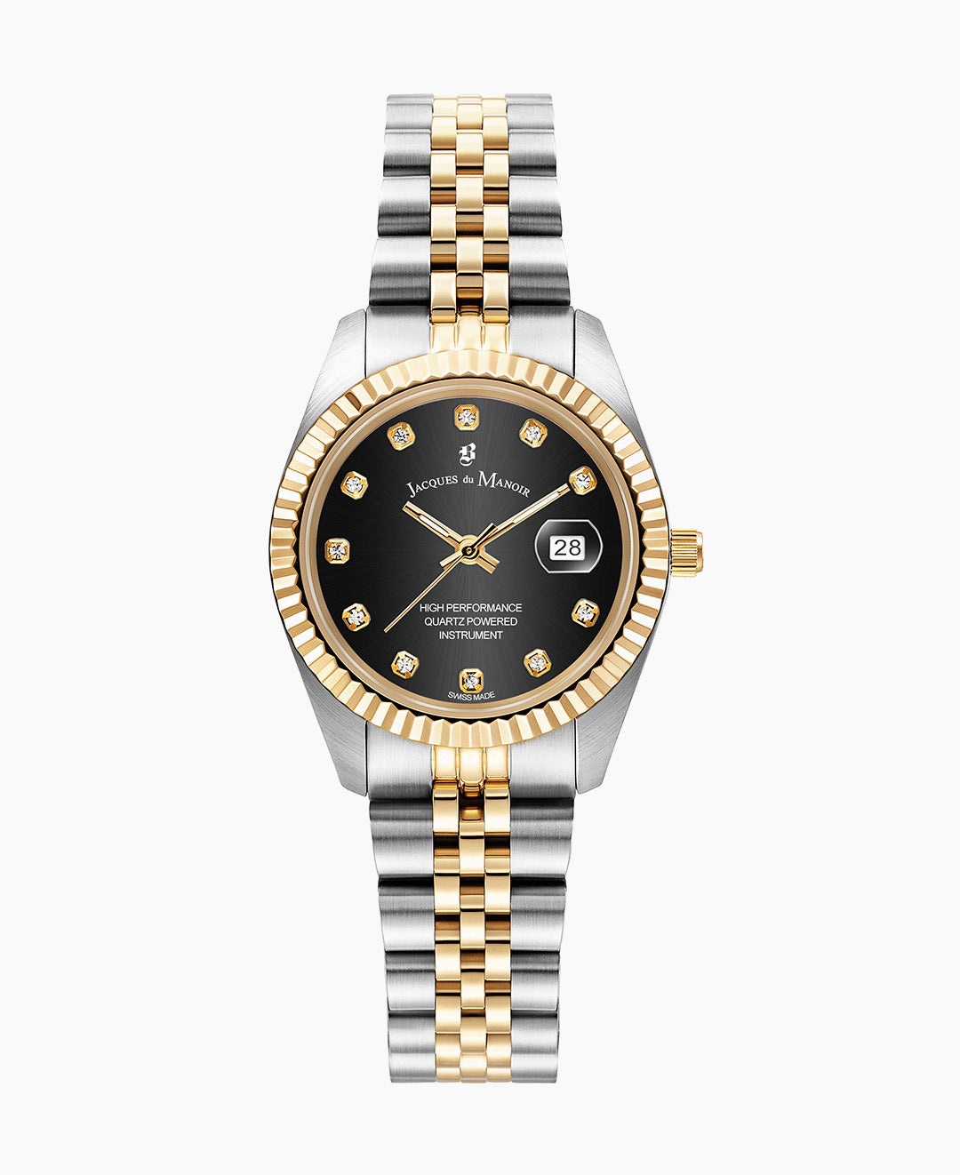 Jacques Du Manoir Inspiration Ladies Watch JWL01207 – Swiss Made, 31mm, Two-Tone Gold & Silver, Black Dial, Quartz