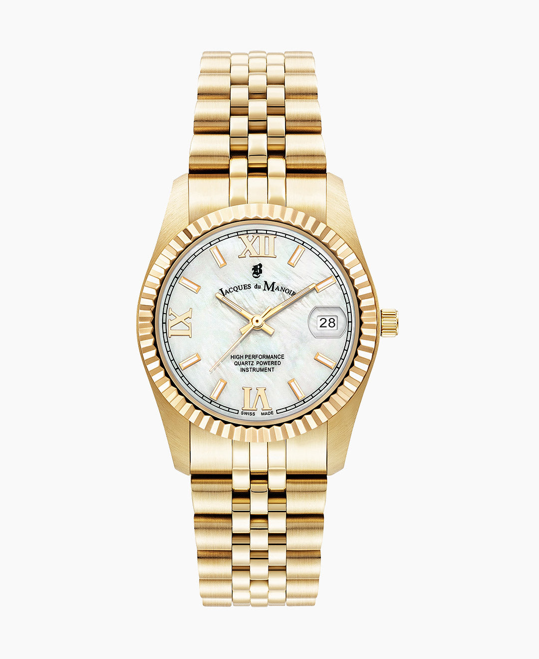 Jacques Du Manoir Inspiration Roman JWL01302 – Swiss Made Ladies Watch, 34mm, Gold Stainless Steel, White Dial, Quartz, 5 ATM Water Resistance