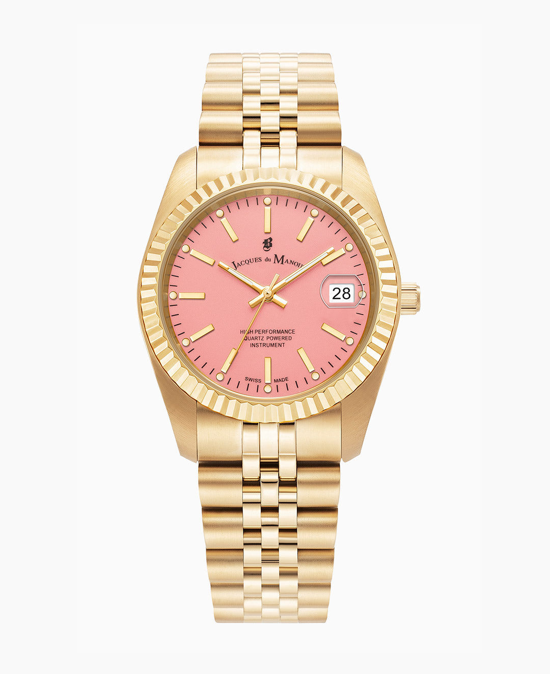 Jacques Du Manoir Inspiration Ladies Watch JWL02903 – Swiss Made, 36mm, Gold-Plated Stainless Steel, Pink Dial, Quartz