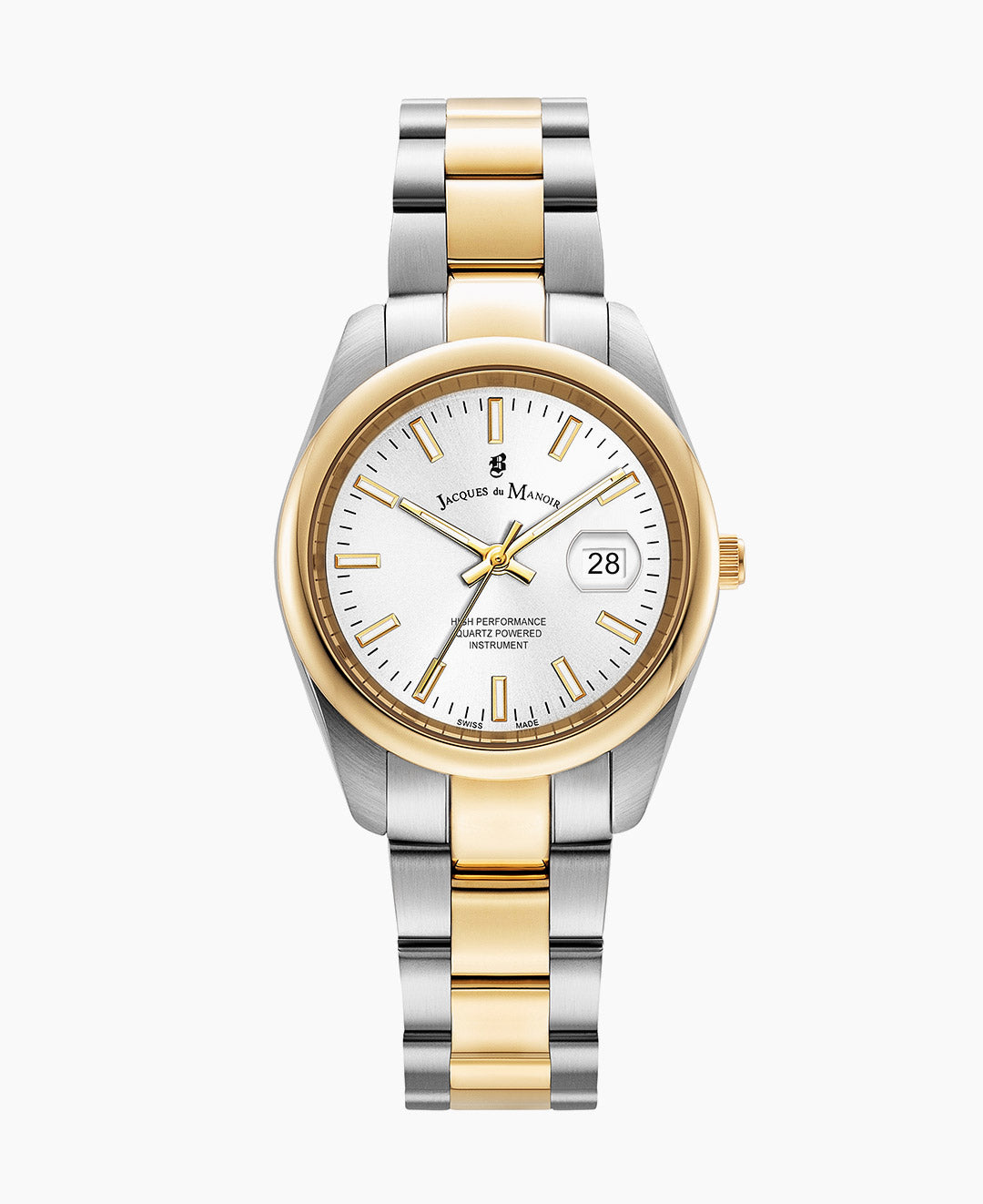 Jacques Du Manoir Allure Ladies Watch JWL03804 – Swiss Made, 32mm, Two-Tone Silver & Gold, White Dial, Quartz, 5-Year Warranty