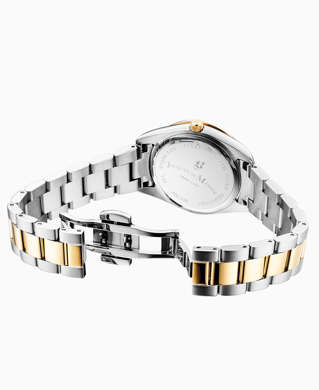 Jacques Du Manoir Allure Ladies Watch JWL03804 – Swiss Made, 32mm, Two-Tone Silver & Gold, White Dial, Quartz, 5-Year Warranty