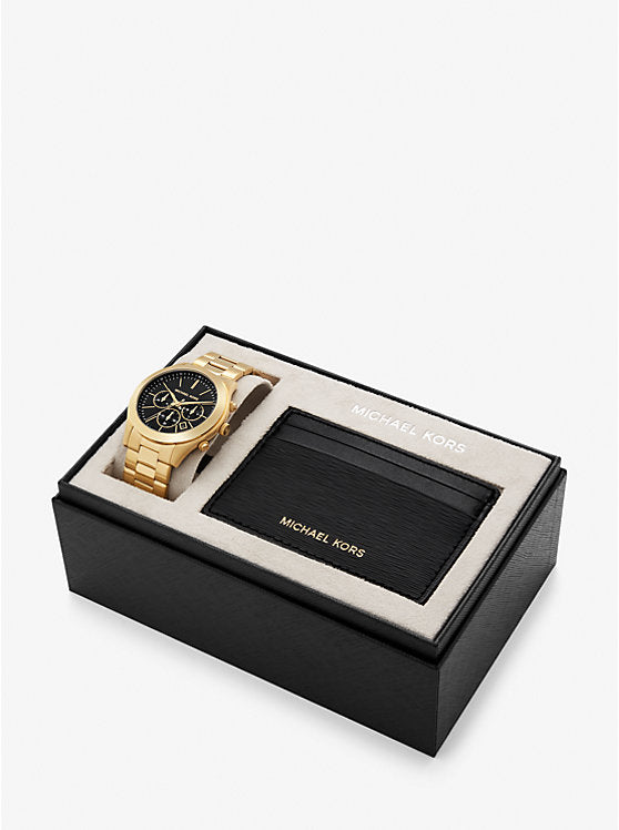 Michael Kors MK1076SET Slim Runway Gold-Tone 44mm Watch & Card Case Gift Set
