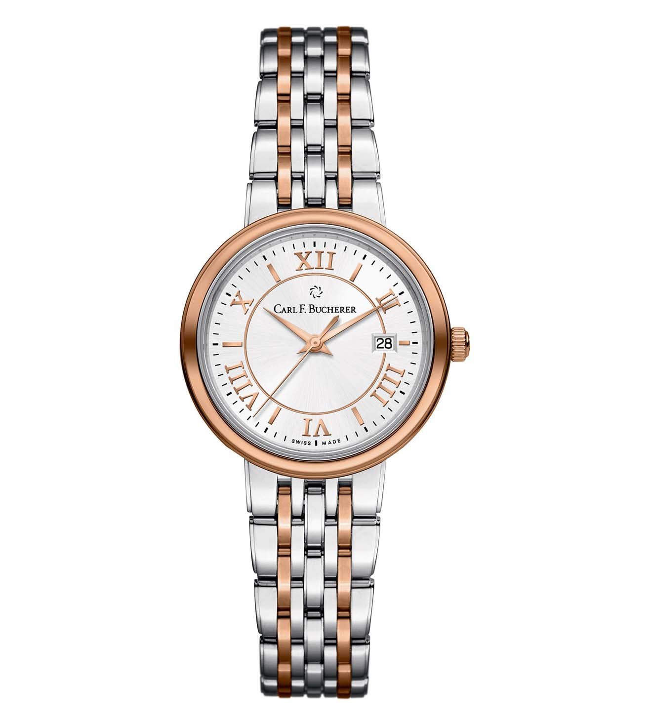 Carl F. Bucherer Adamavi Women's 28mm Quartz Watch 00.10315.07.15.21 – Swiss Made, 18K Rose Gold Case, Two-Tone Bracelet, 30M Water Resistance