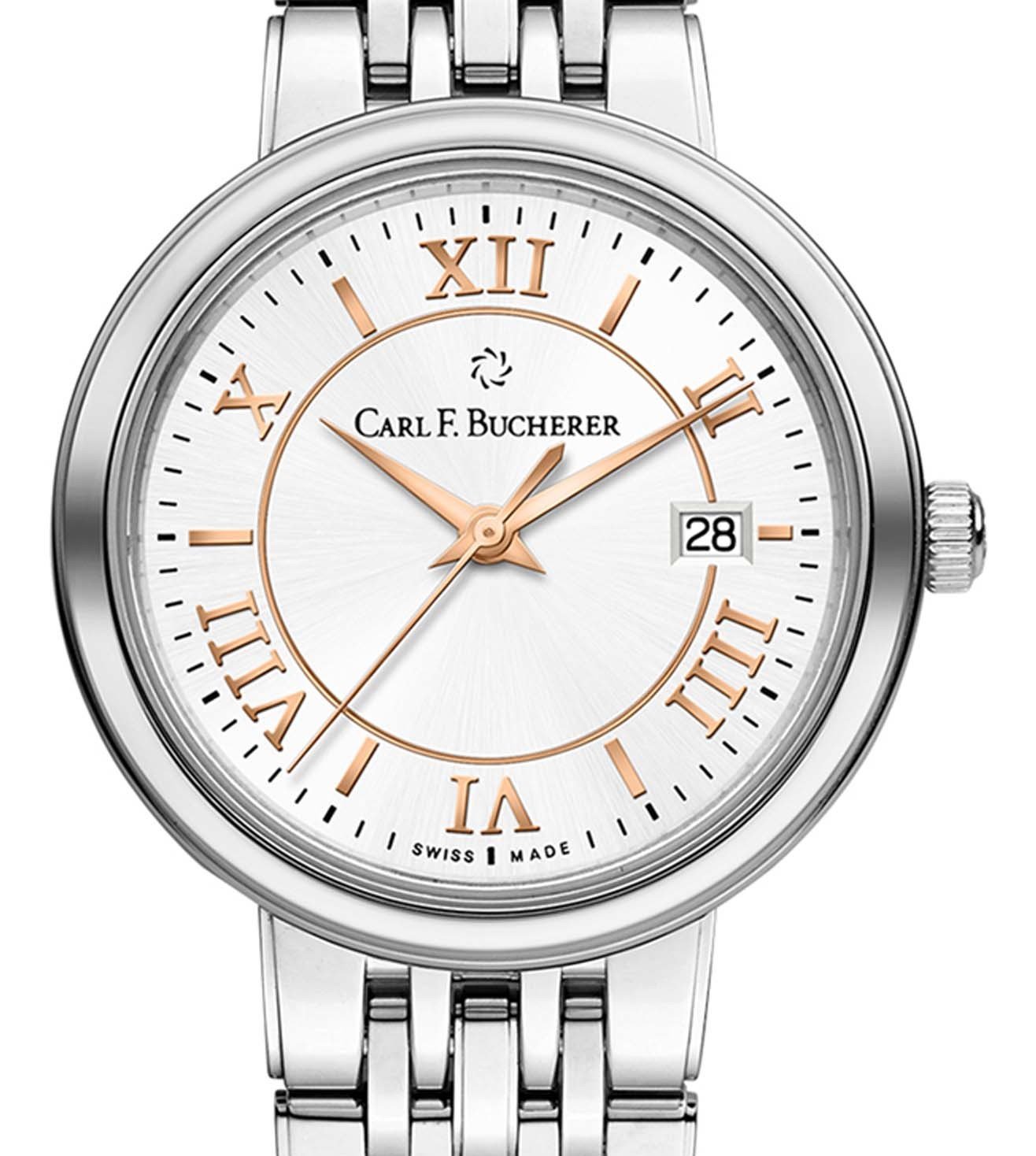 Carl F. Bucherer Adamavi Women's 28mm Quartz Watch 00.10315.08.15.22 – Swiss Made, Date Feature, 30m Water Resistance