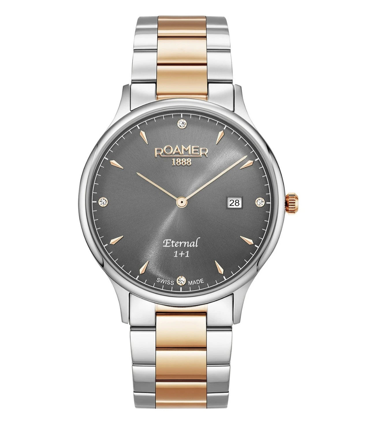 Roamer Eternal 40 mm Men’s Battery Watch – Grey Dial with Rose Gold Hands, Quartz Movement, Sapphire Glass, 5 Bar Water Resistance