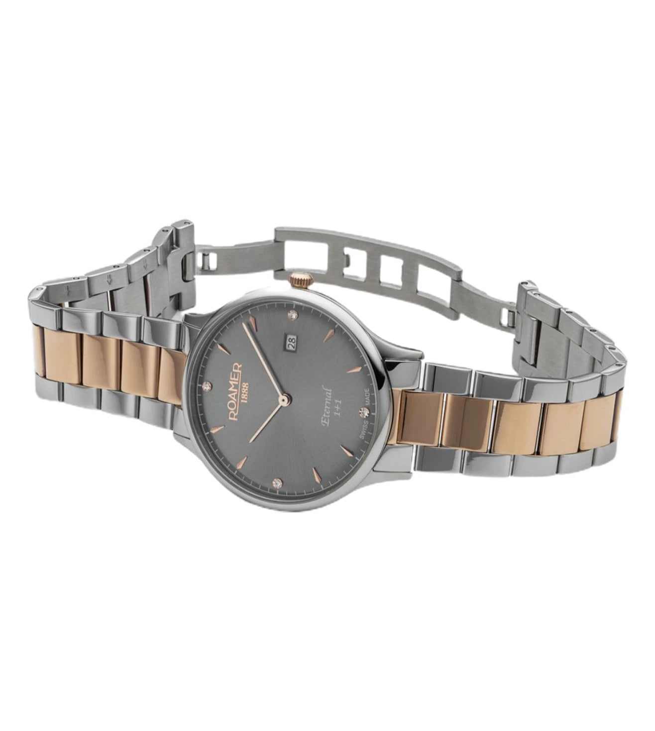 Roamer Eternal 40 mm Men’s Battery Watch – Grey Dial with Rose Gold Hands, Quartz Movement, Sapphire Glass, 5 Bar Water Resistance