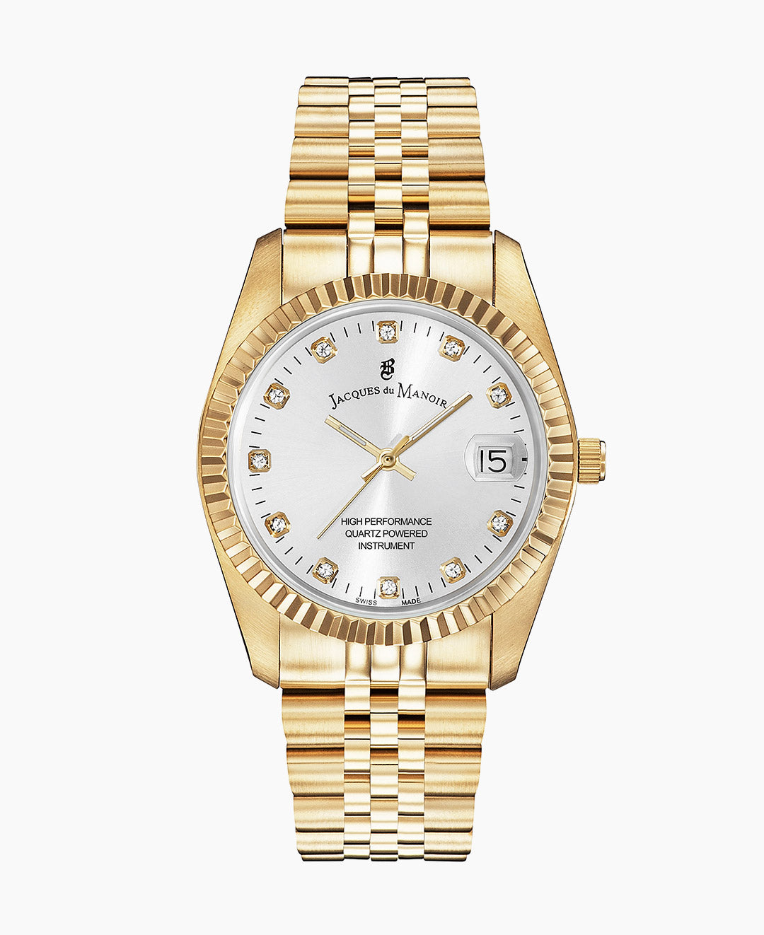 Jacques Du Manoir Inspiration Ladies Watch NRO.11 – Swiss Made, 36mm, Gold Stainless Steel, Silver Dial, Quartz