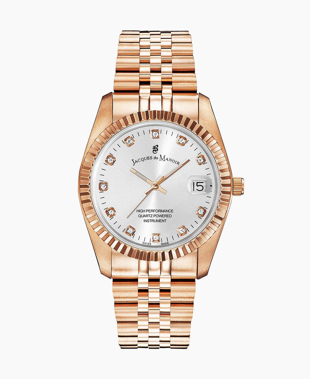 Jacques Du Manoir Inspiration Ladies Watch NRO.15 – Swiss Made, 36mm, Rose Gold PVD Stainless Steel, Silver Dial, Quartz