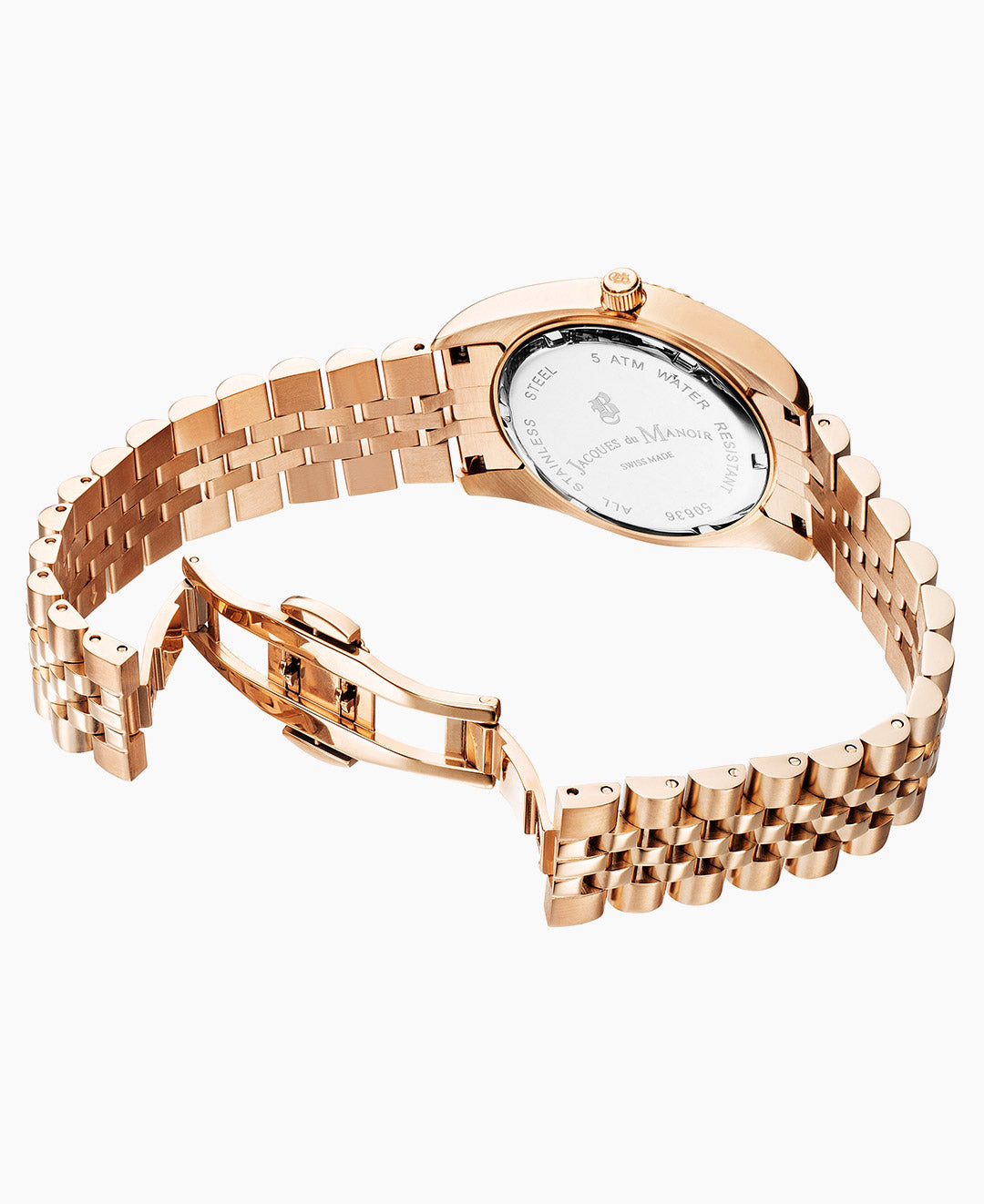 Jacques Du Manoir Inspiration Ladies Watch NRO.15 – Swiss Made, 36mm, Rose Gold PVD Stainless Steel, Silver Dial, Quartz