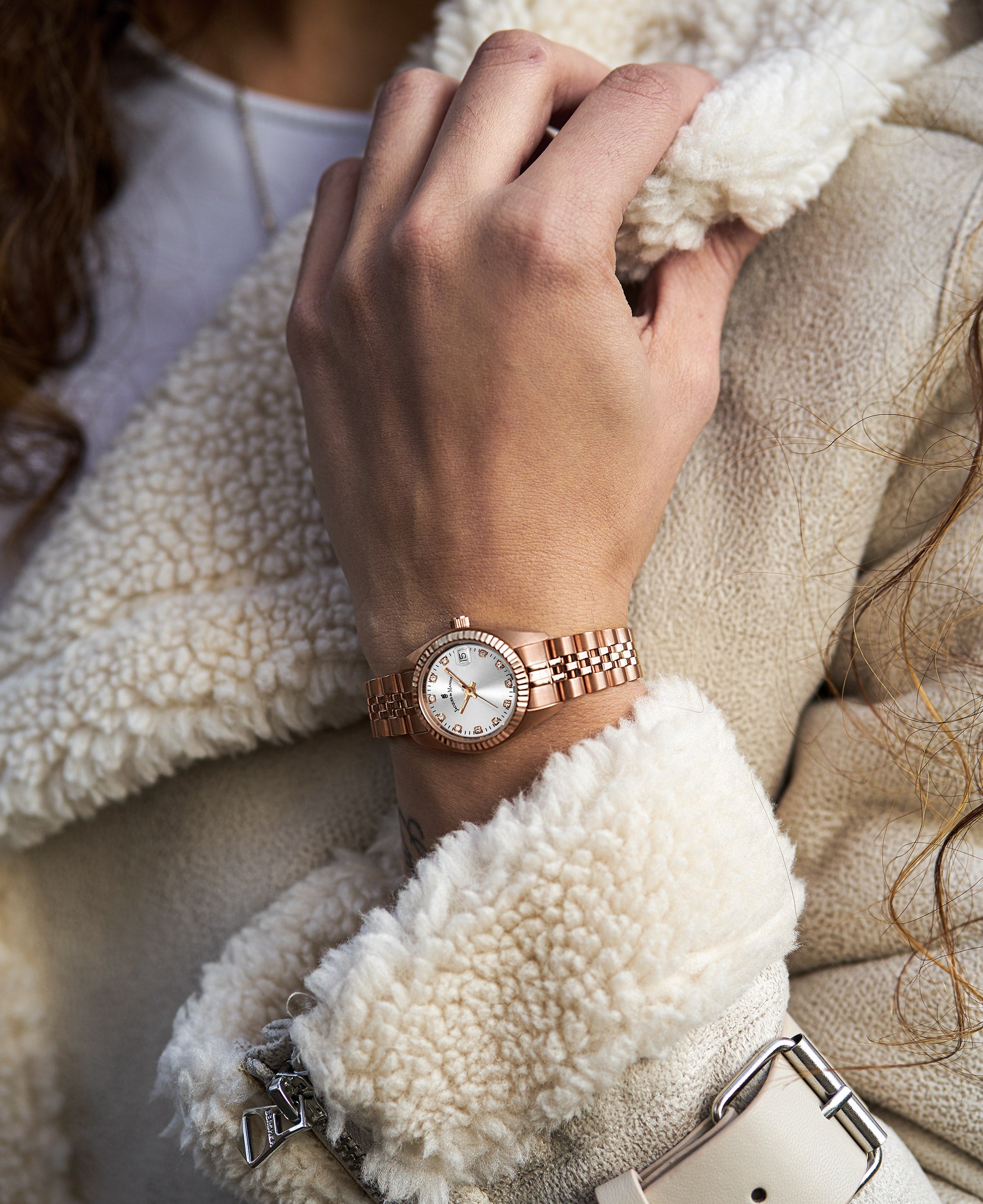 Jacques Du Manoir Inspiration Ladies Watch NRO.16 – Swiss Made, 26mm, Rose Gold Bracelet, Silver Dial, Quartz