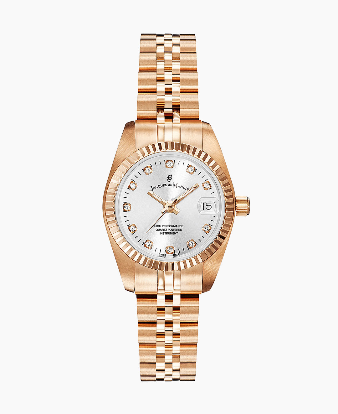 Jacques Du Manoir Inspiration Ladies Watch NRO.16 – Swiss Made, 26mm, Rose Gold Bracelet, Silver Dial, Quartz