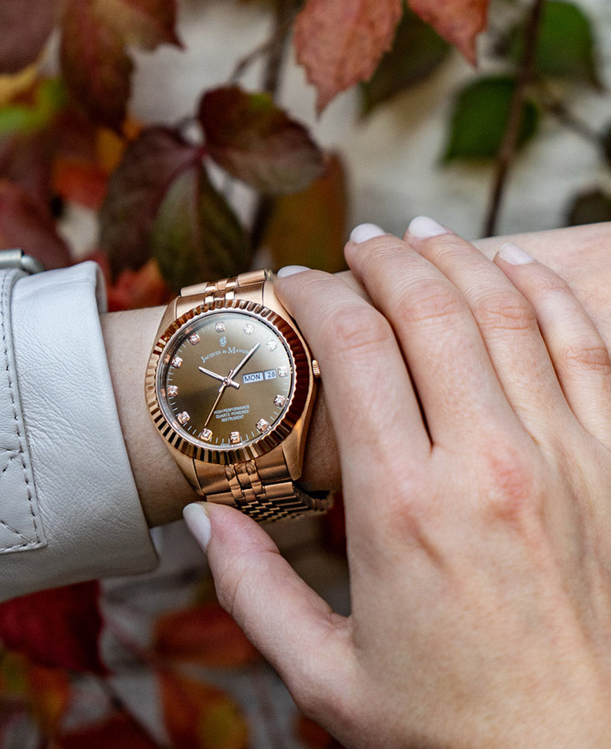 Jacques Du Manoir Inspiration Ladies Watch NRO.17 – Swiss Made, 36mm, Rose Gold Stainless Steel, Brown Dial, Quartz