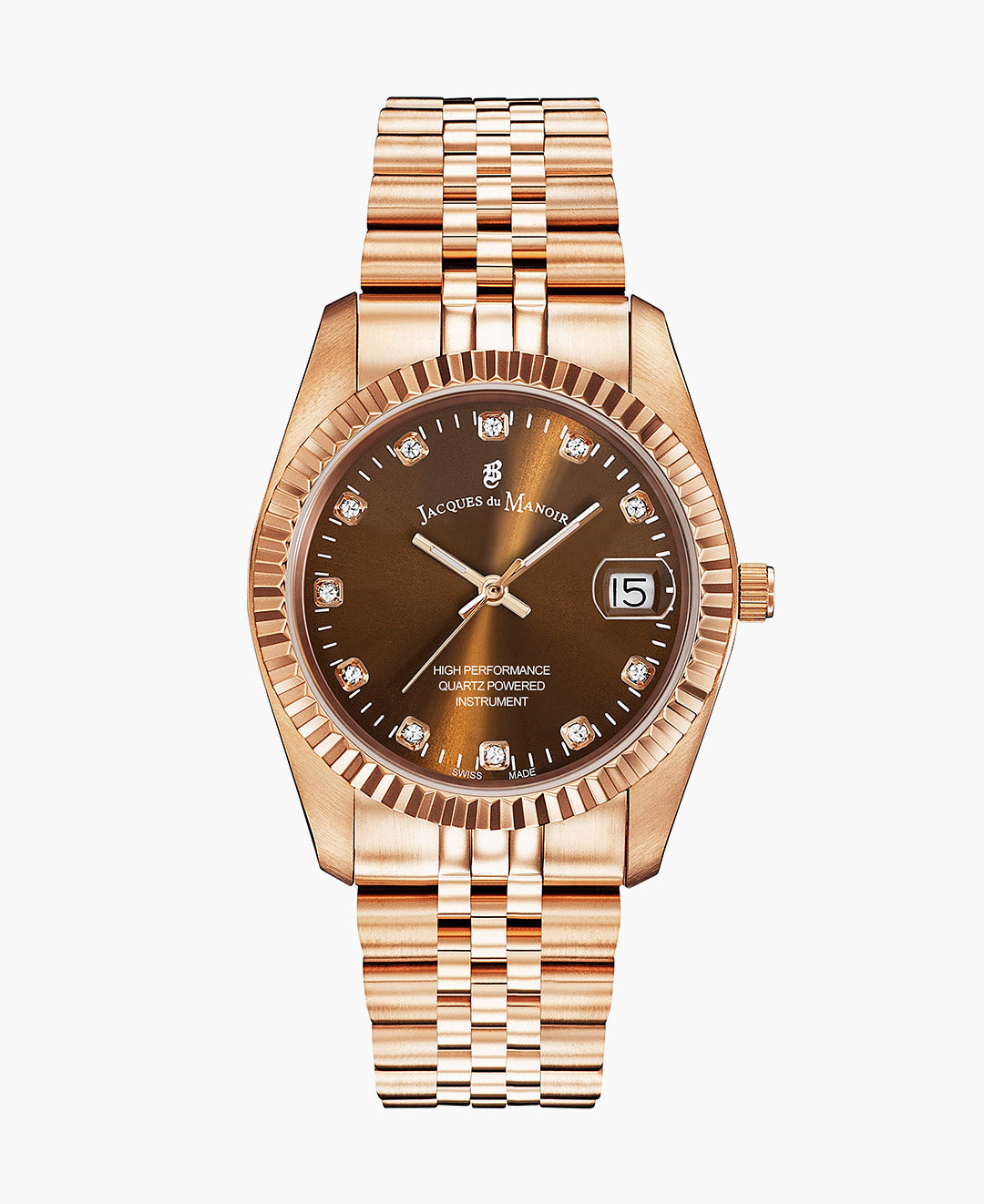 Jacques Du Manoir Inspiration Ladies Watch NRO.17 – Swiss Made, 36mm, Rose Gold Stainless Steel, Brown Dial, Quartz