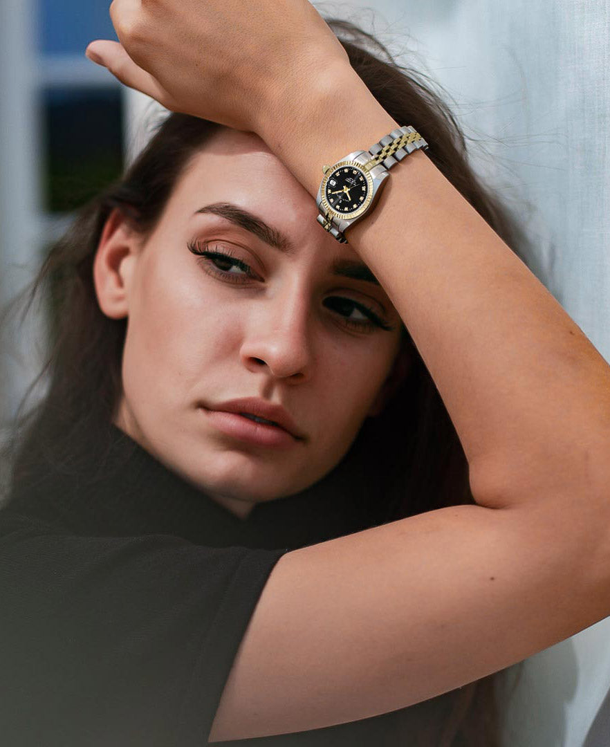 Jacques Du Manoir Inspiration Ladies Watch NRO.20 – Swiss Made, 26mm, Two-Tone Gold & Silver, Black Dial, Quartz