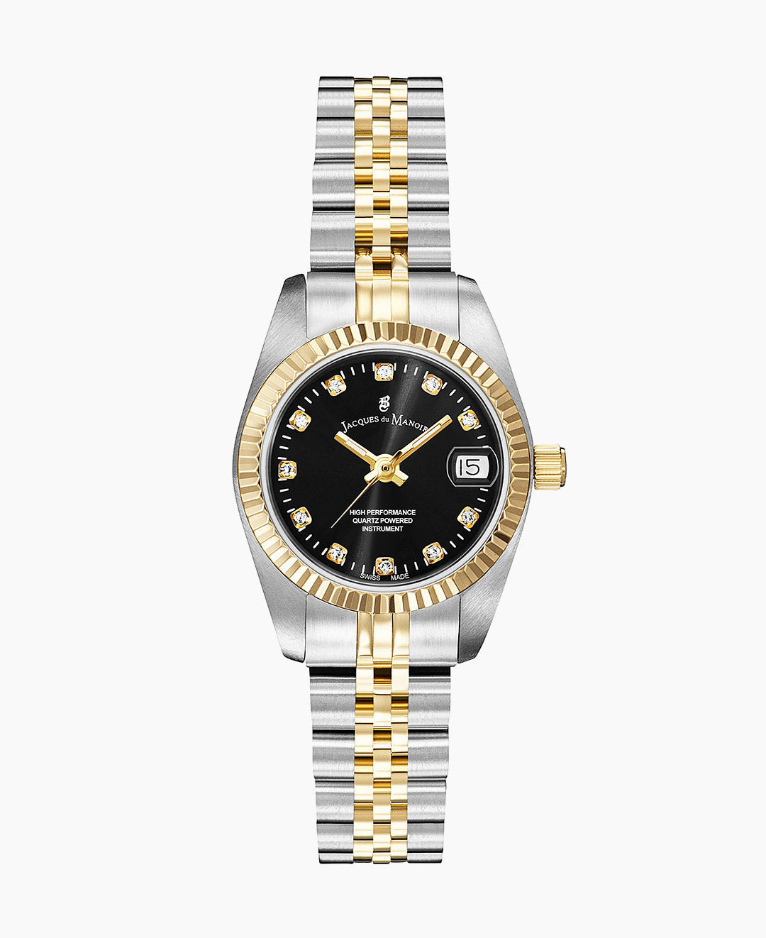 Jacques Du Manoir Inspiration Ladies Watch NRO.20 – Swiss Made, 26mm, Two-Tone Gold & Silver, Black Dial, Quartz