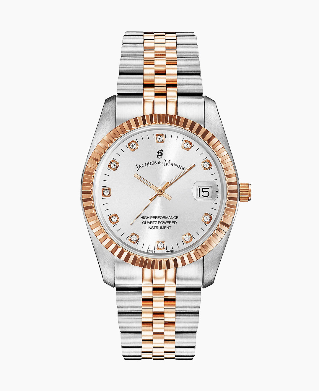 Jacques Du Manoir Inspiration Ladies Watch NRO.23 – Swiss Made, 36mm, Two-Tone Silver & Rose Gold, Silver Dial, Quartz